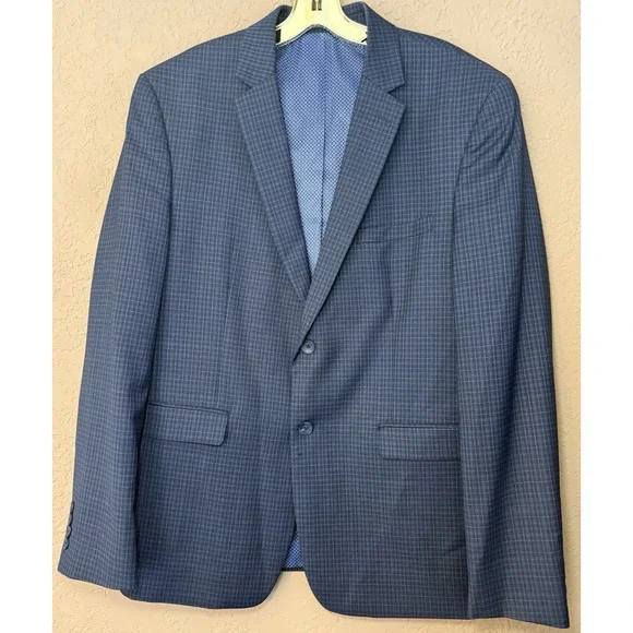 Original Penguin Blazer Men 44 R Blue Plaid Wool Blend Two Button Jacket Classic
